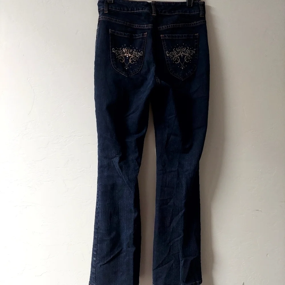 Chicos Blue Denim‎ Charm Jeans Platinum Rhinestones Bling  Flare Bootcut Stretch - Picture 2 of 12